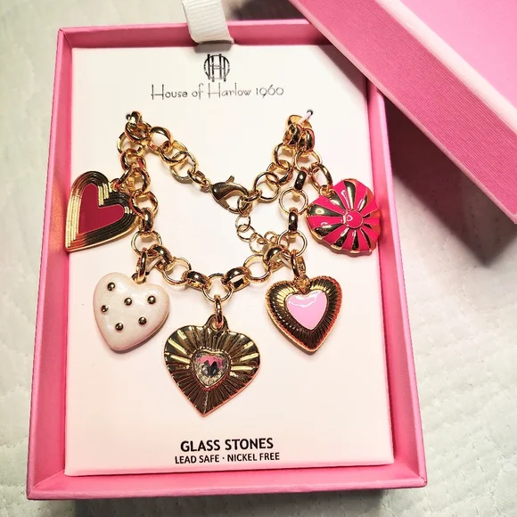 House of Harlow 1960 Gorgeous Gold Enamel Accent Heart Valentine Bracelet GIFT! - Picture 2 of 3
